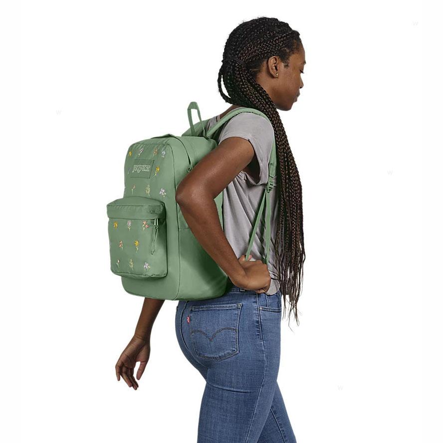 Green JanSport EMBROIDERED BLOSSOM BUNDLE Laptop Backpacks | US_JS318