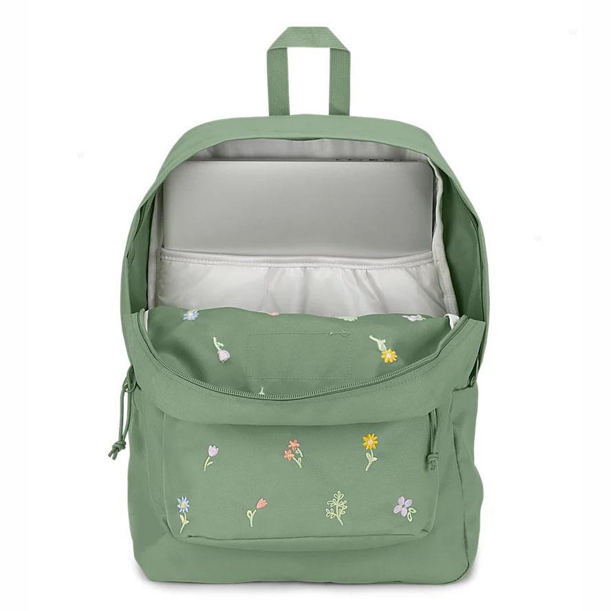 Green JanSport EMBROIDERED BLOSSOM BUNDLE Laptop Backpacks | US_JS318