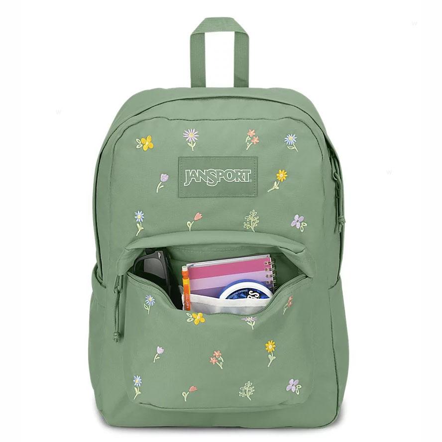 Green JanSport EMBROIDERED BLOSSOM BUNDLE Laptop Backpacks | US_JS318