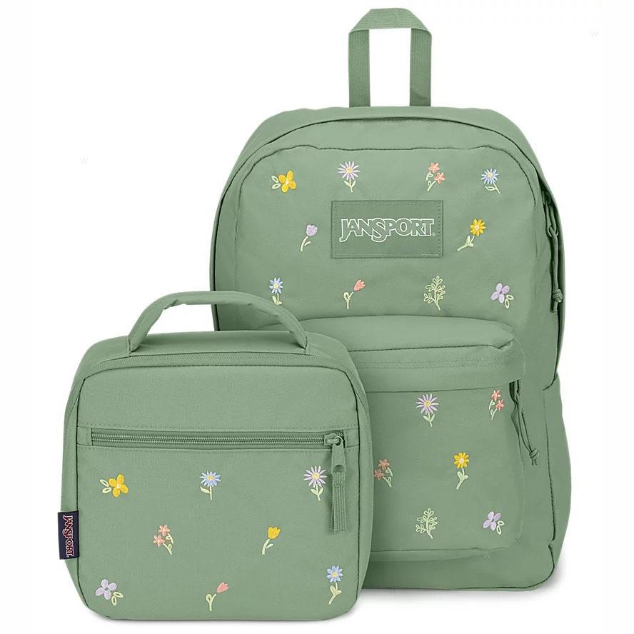 Green JanSport EMBROIDERED BLOSSOM BUNDLE Laptop Backpacks | US_JS318