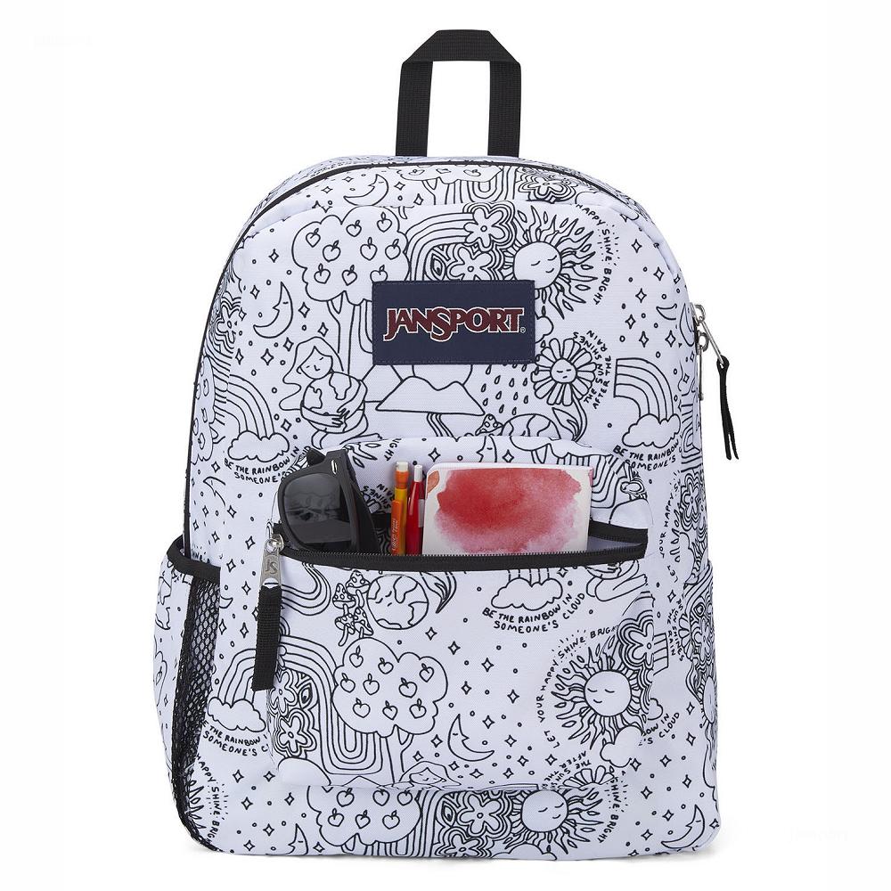 White / Black JanSport CROSS TOWN School Backpacks | US_JS478