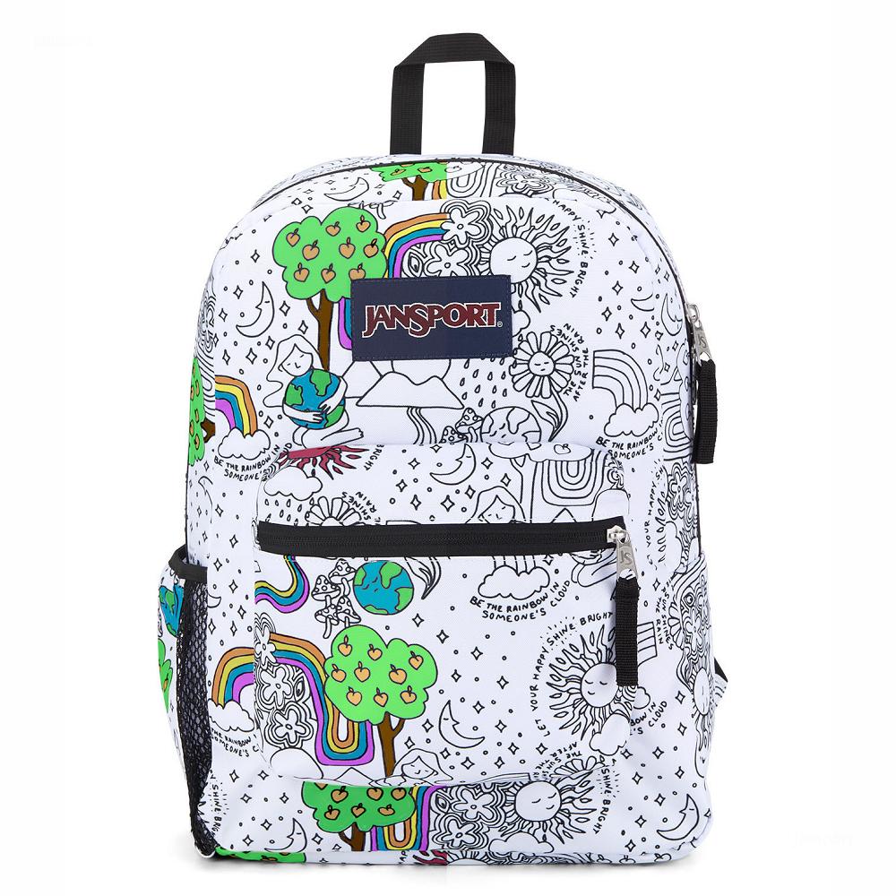 White / Black JanSport CROSS TOWN School Backpacks | US_JS478