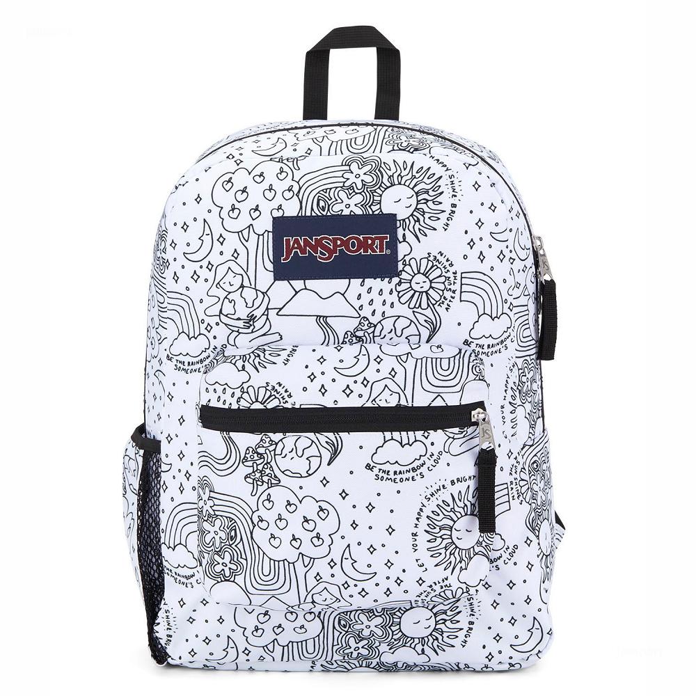 White / Black JanSport CROSS TOWN School Backpacks | US_JS478